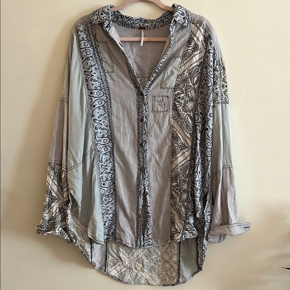FREE PEOPLE Mix Print Button-Up Shirt